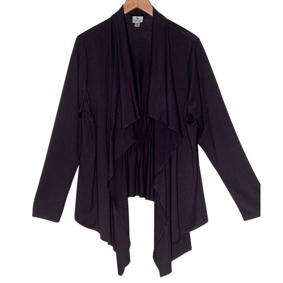 Worthington Woman Stretch 2X Black Waterfall Open-Front Cardigan Ruched Back - Picture 1 of 11